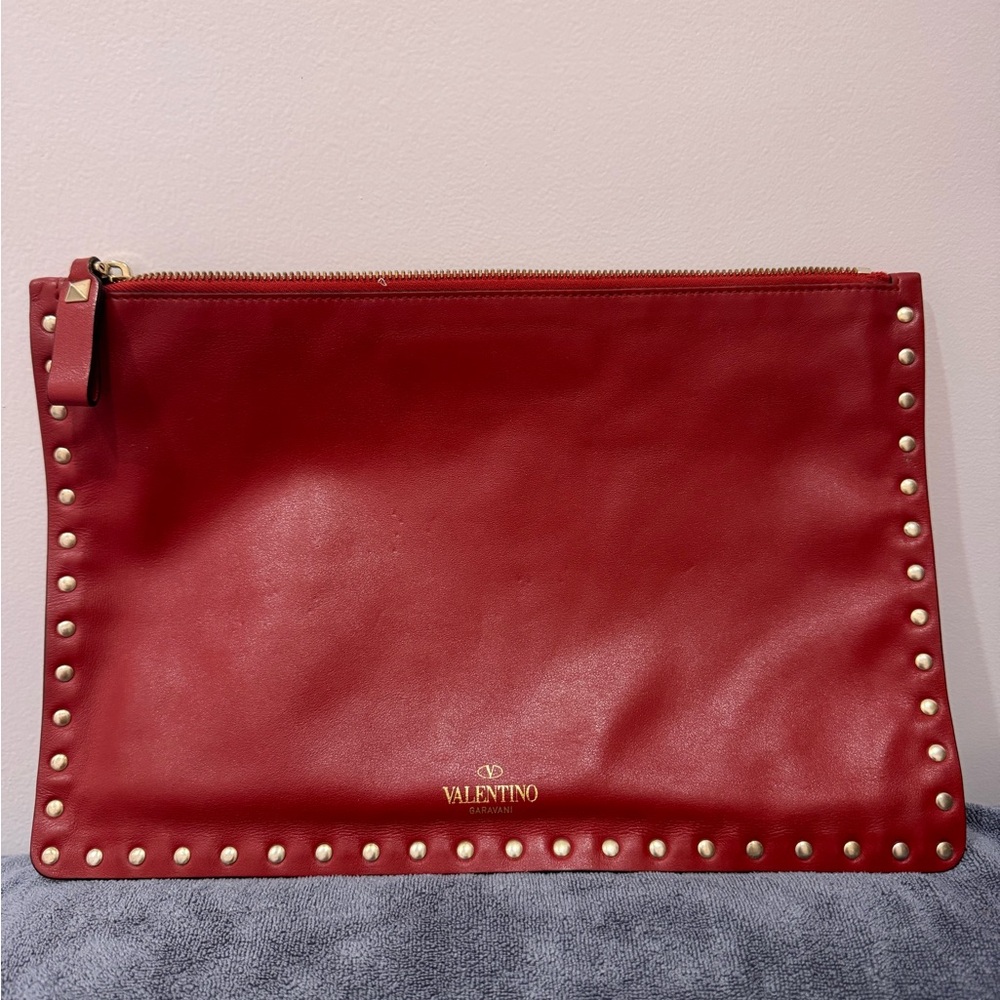 Valentino Garavani Red Leather Rockstud Clutch